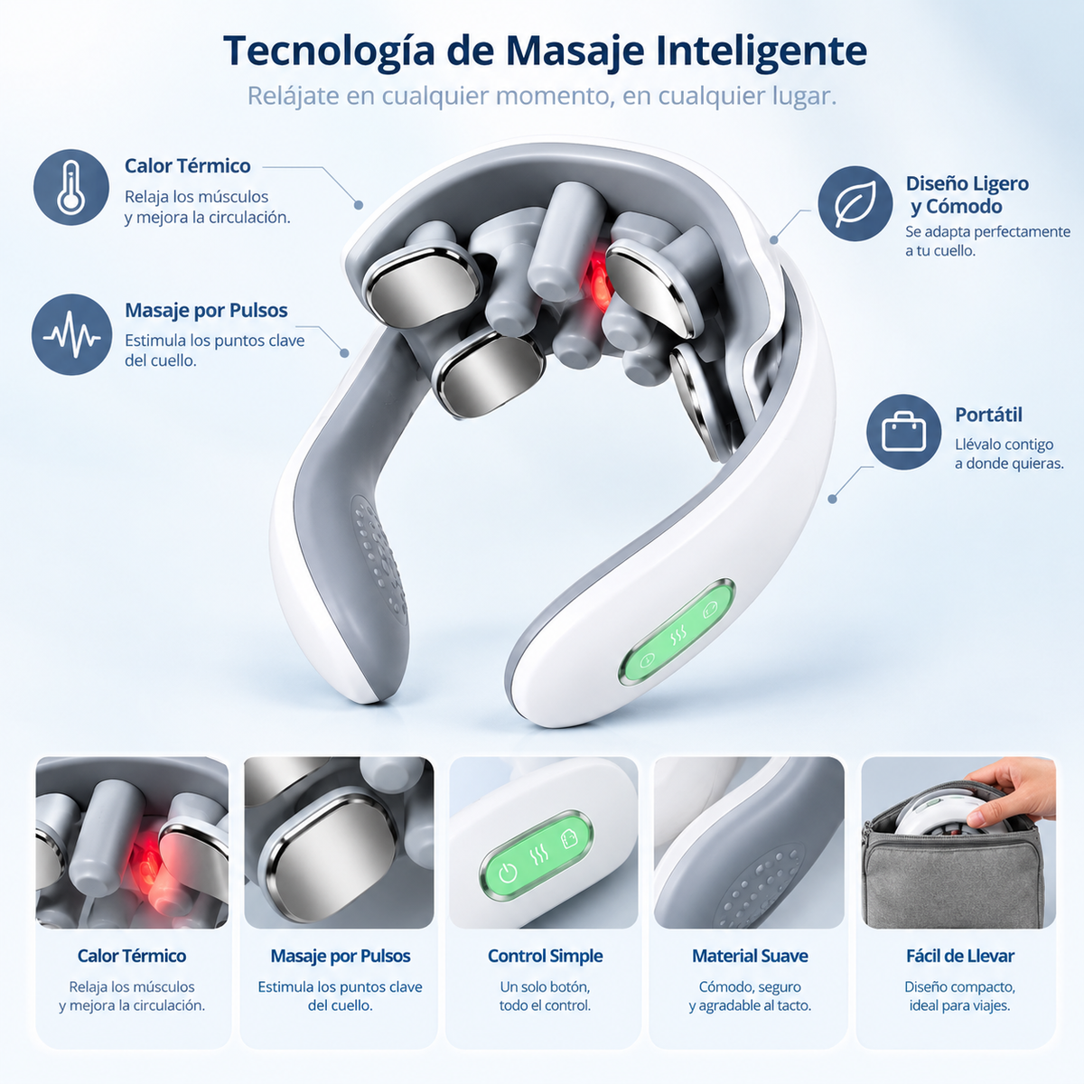 Masajeador de cuello con calor y pulso